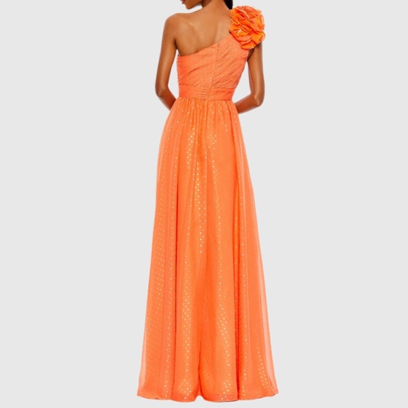 NWT Mac Duggal Orange Polka Dot Ruffled One Shoulder Gown 49536 Size 6 - Picture 3 of 16
